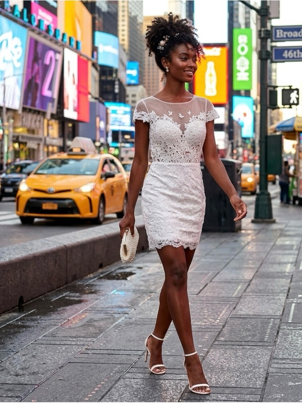 Lace Overlay White Cap-Sleeve Dress